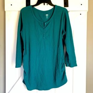 Women’s Maternity Old Navy Blue Ribbed 3/4 Sleeve V-neck Top XL